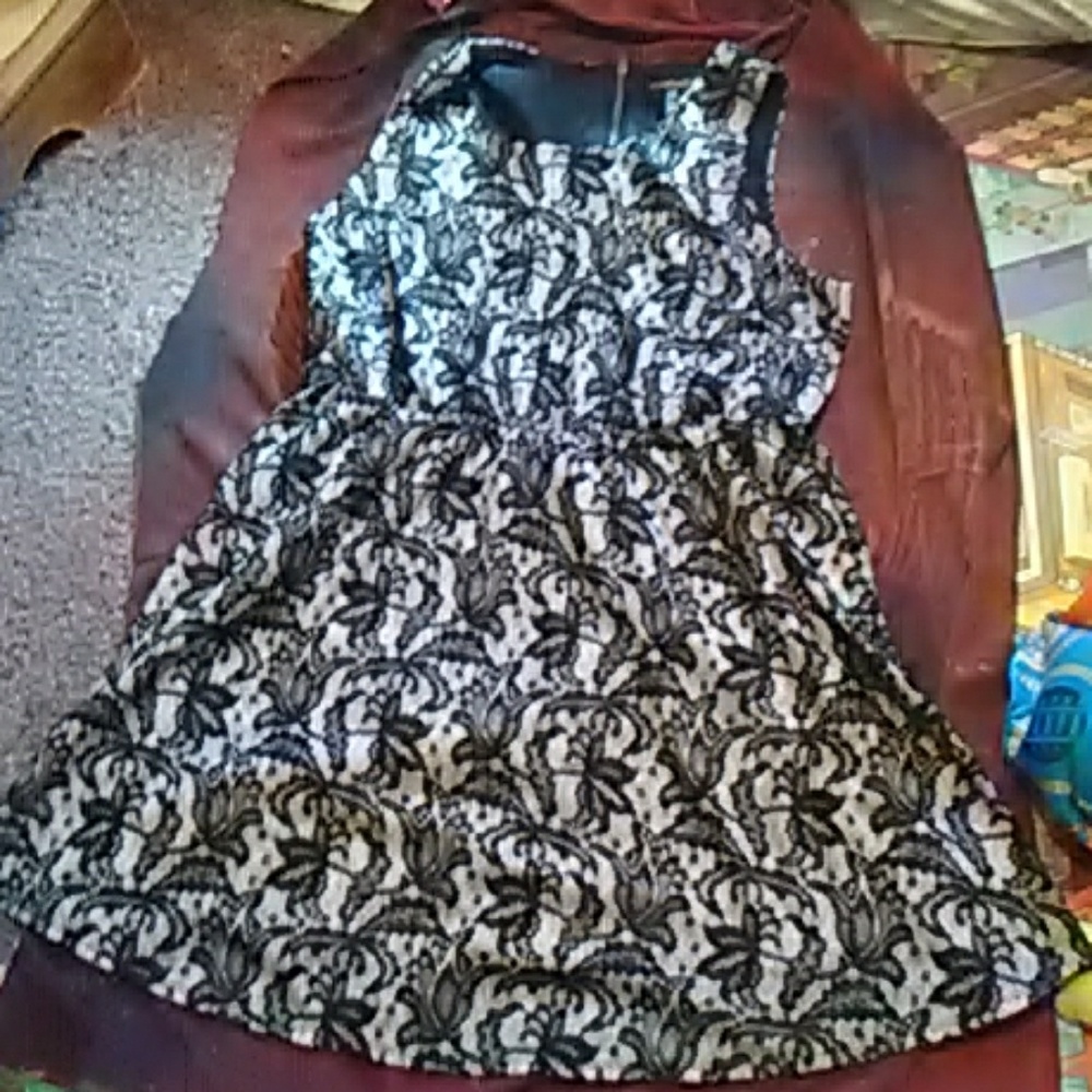 Black and cream floral lace dress